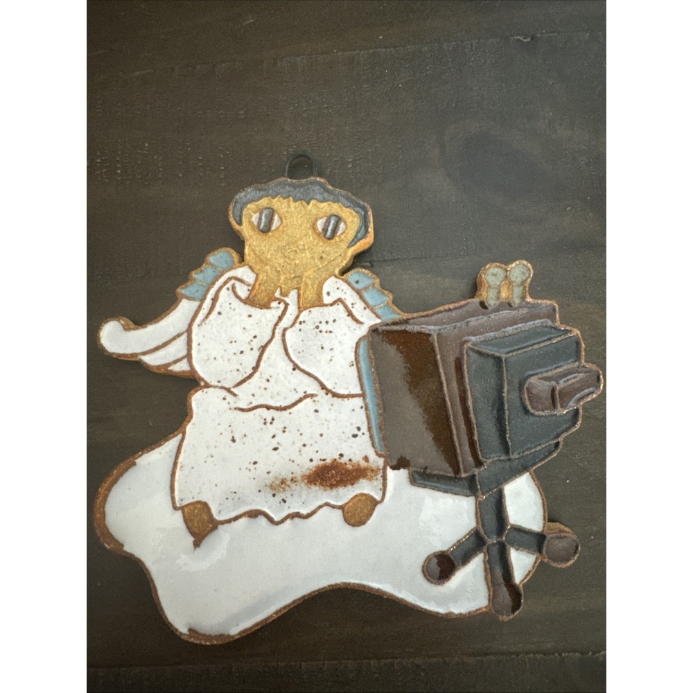 Vtg Saint Andrew's Abbey Plaque Angel Watching TV Ceramic 4"×5" OR850